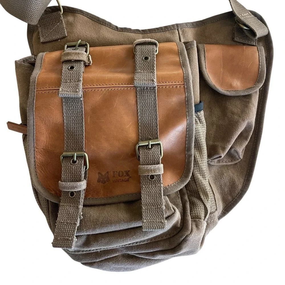 Fox Outdoor Retro Messenger Bag Brown Canvas Leather Trim Shoulder Bag Cargo